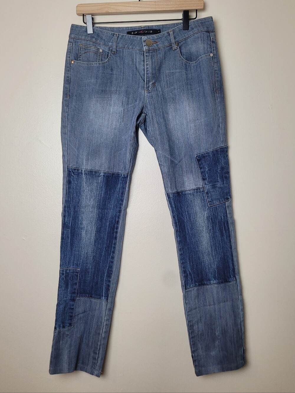 DKNY Vintage 90s Y2K Patchwork Denim Jeans Straight Leg Low Rise